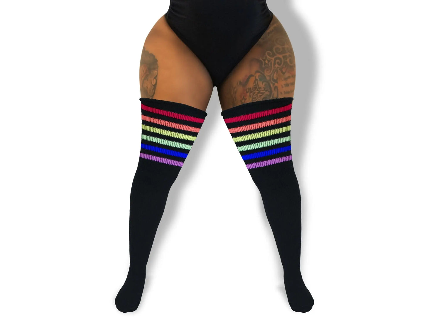 Rainbow Stripes Thick Thigh Tribe Thigh High Plus Size Socks More To Love Consignment