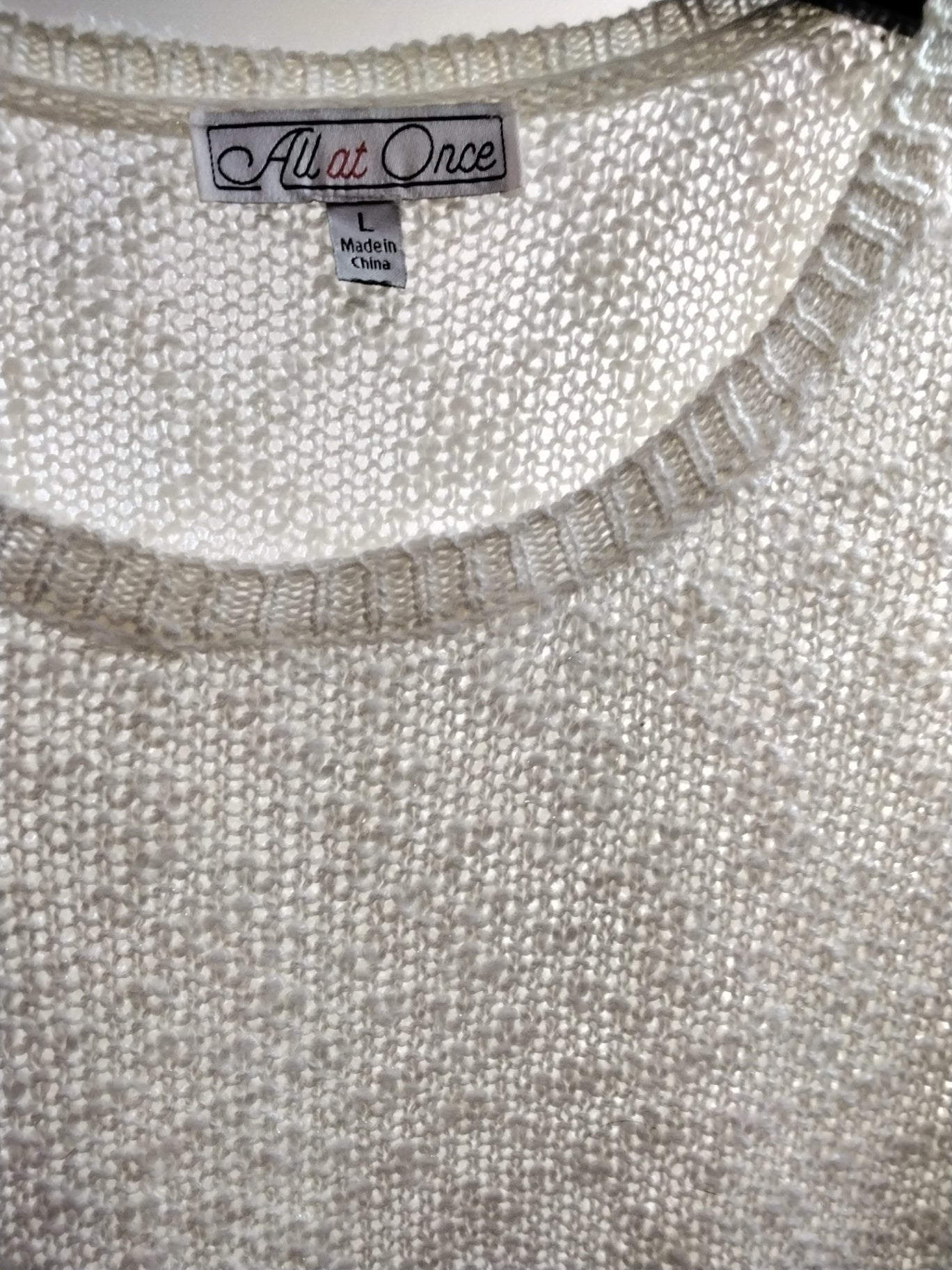 All At Once, Off-white, Cold Shoulder Sweater L