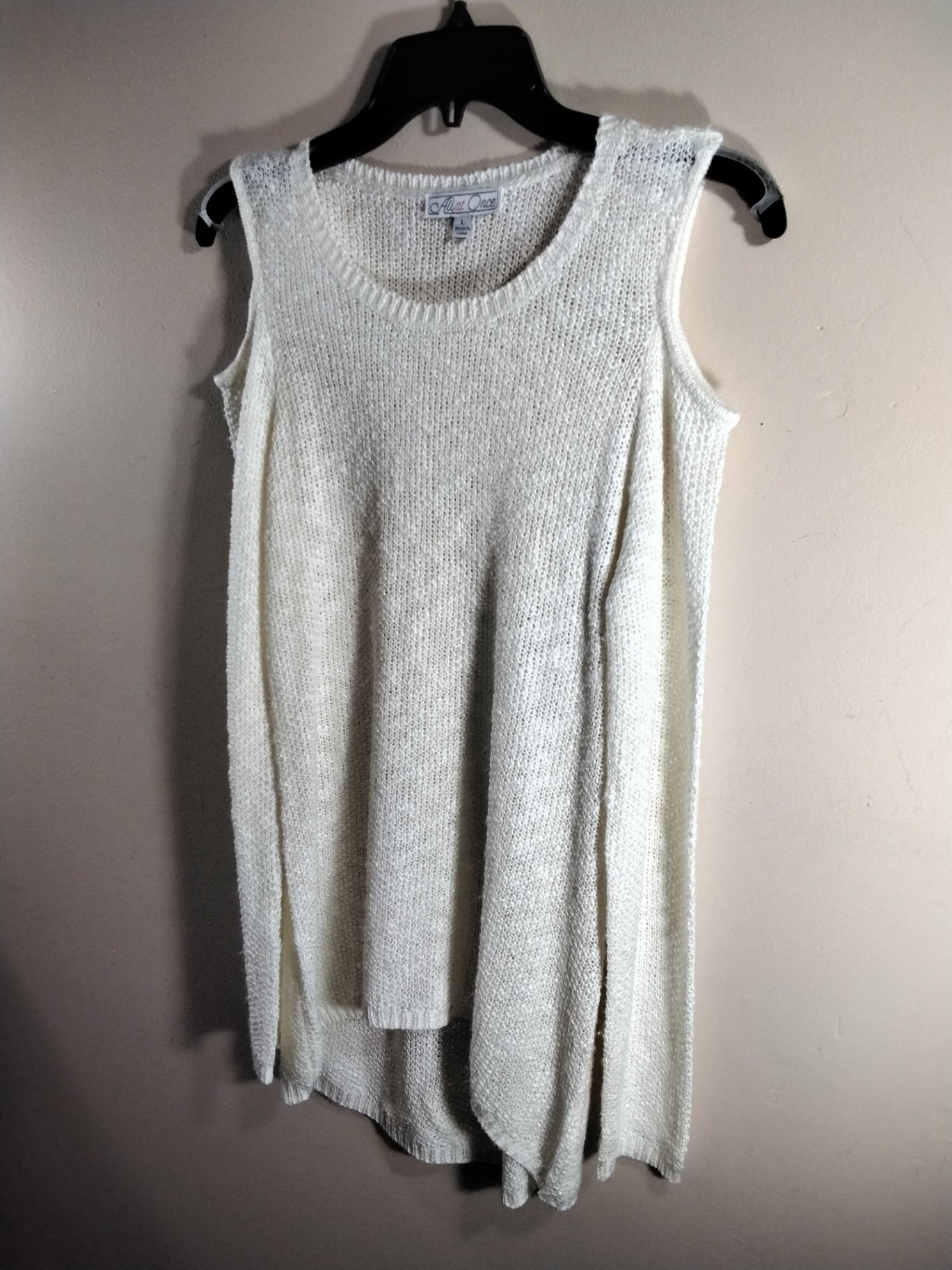 All At Once, Off-white, Cold Shoulder Sweater L
