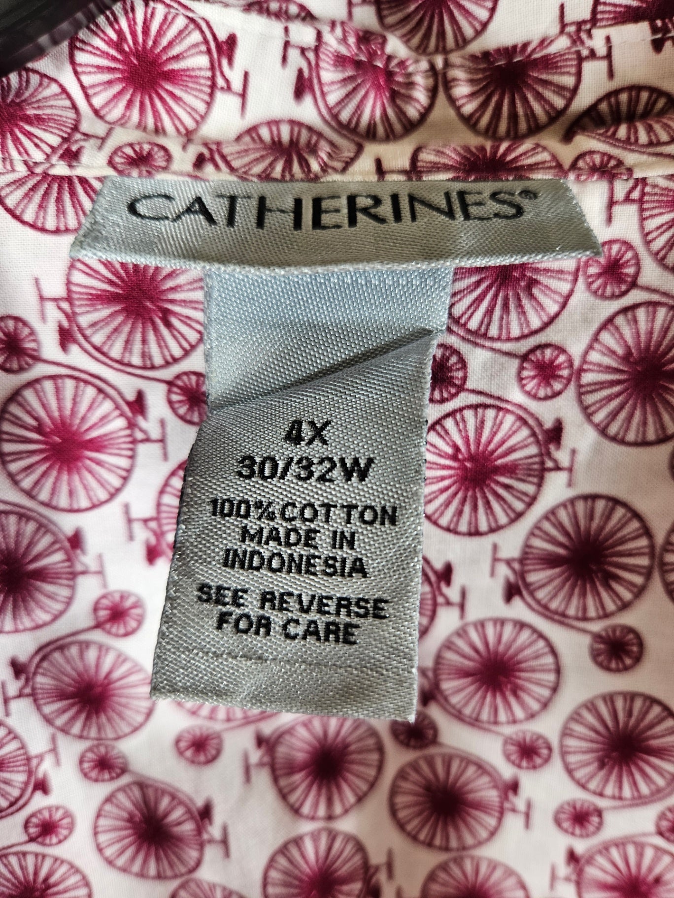 Catherines, White with Burgundy Print, Long Sleeves Top 30/32