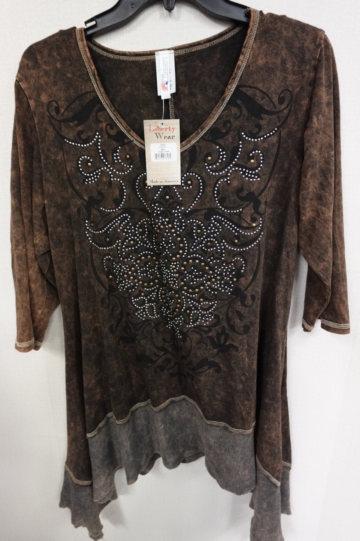 Liberty Wear, 3/4 SLEEVE TOP, 2X