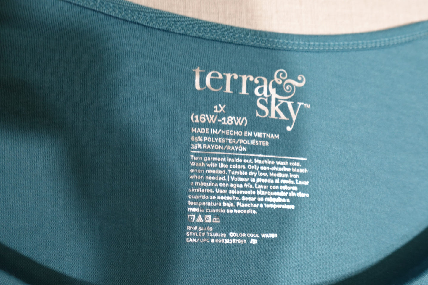 Terra & Sky, 3/4 Sleeve Top, 16/18