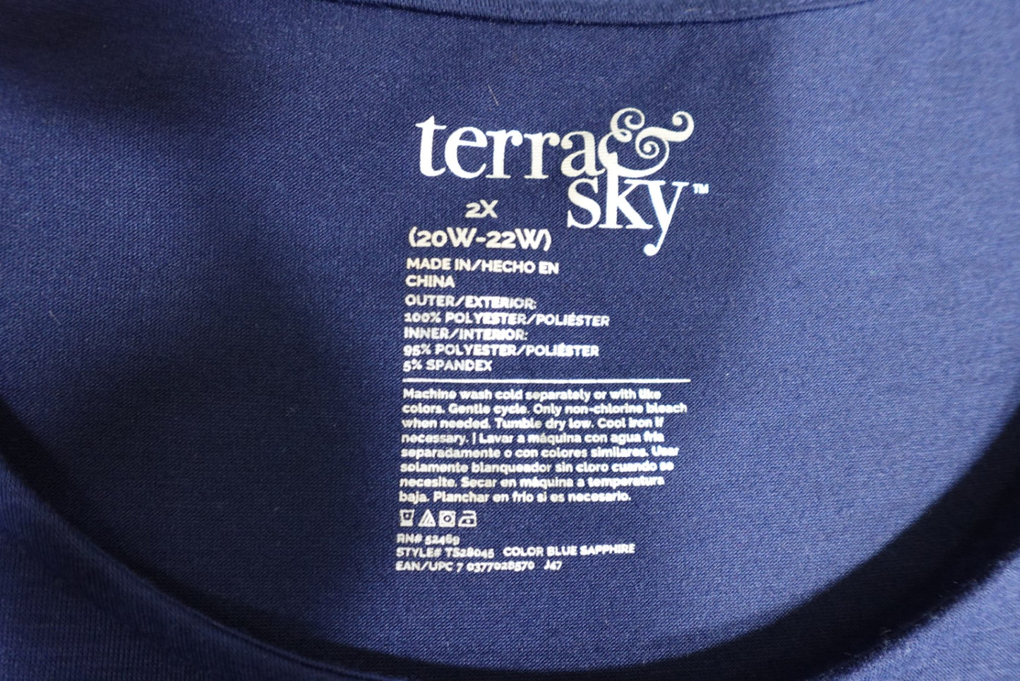 TERRA & SKY, SHORT SLEEVED TOP, 20W-22W