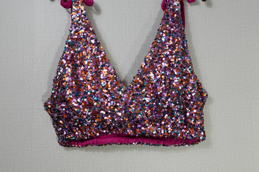 Free People, Sequin Crop Top, L (Roomy Should fit 14/16)