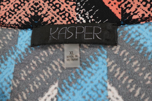 Kasper, Sleeveless top, XL Black with blue, coral, white, and gray pattern