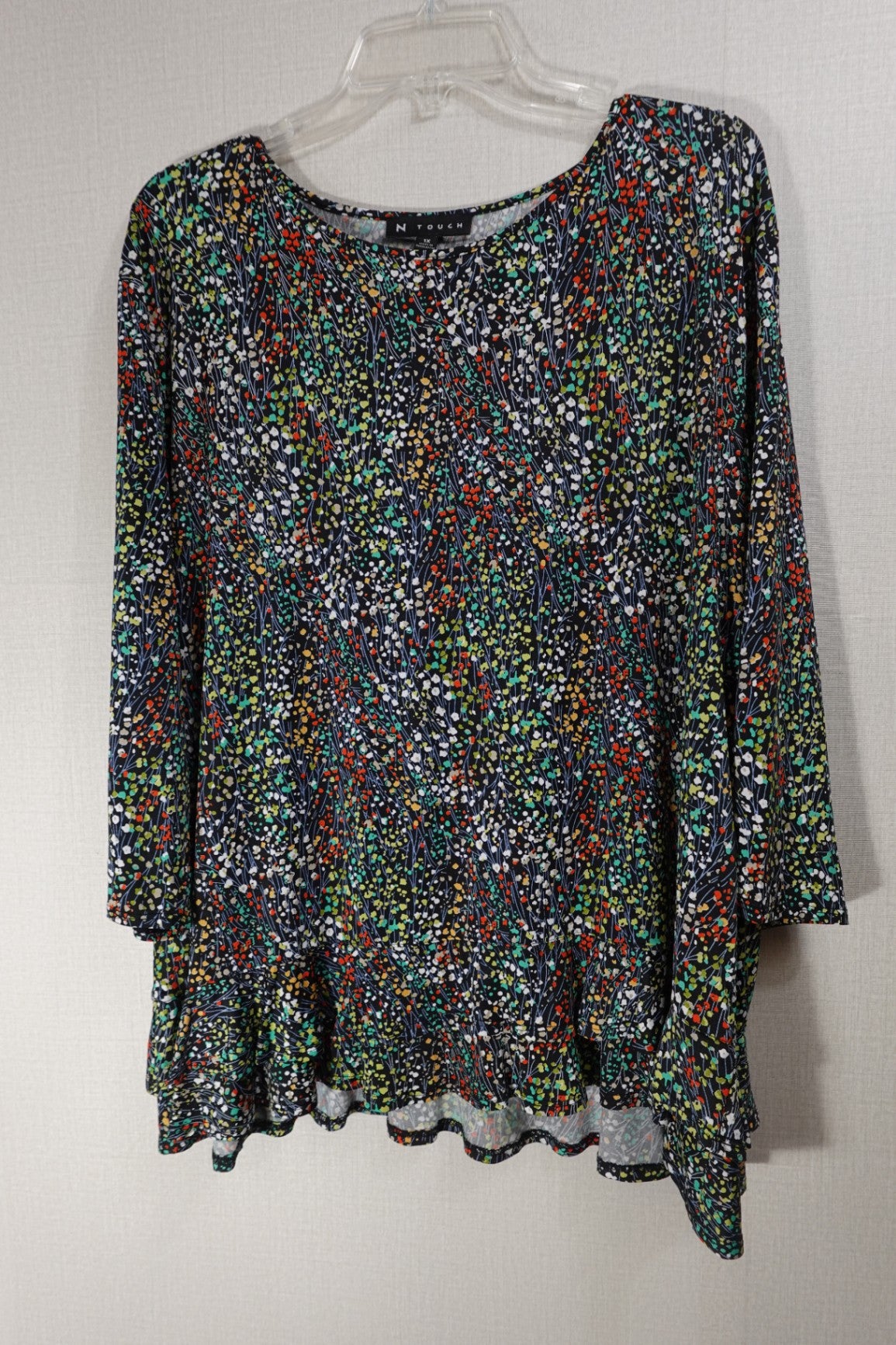 N Touch, New 3/4 Sleeve Top, 1X, Polyester, Spandex