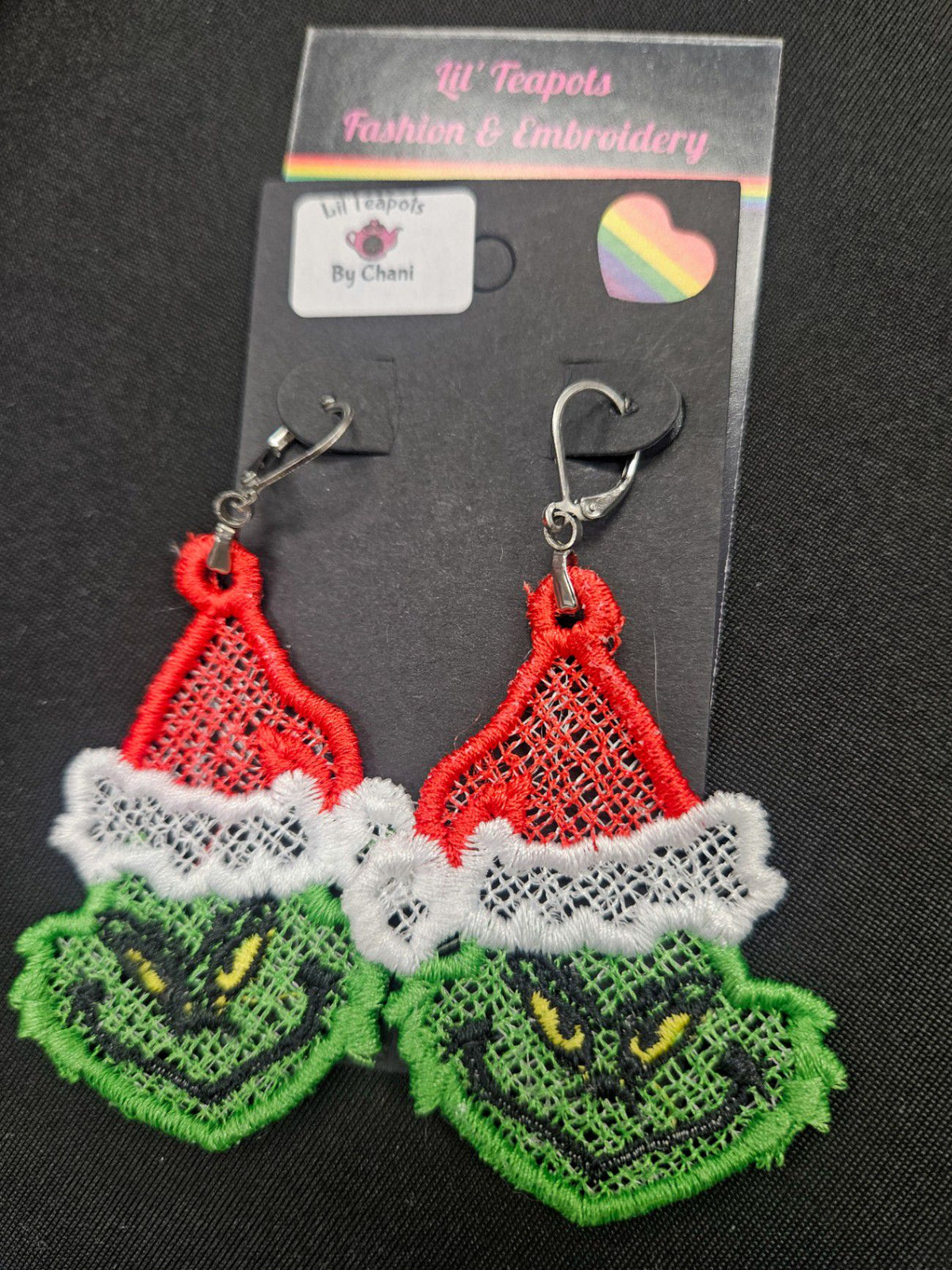Lil Teapots By Chani, Embordered Lightweight Earrings, One Size, Fabric, Metal