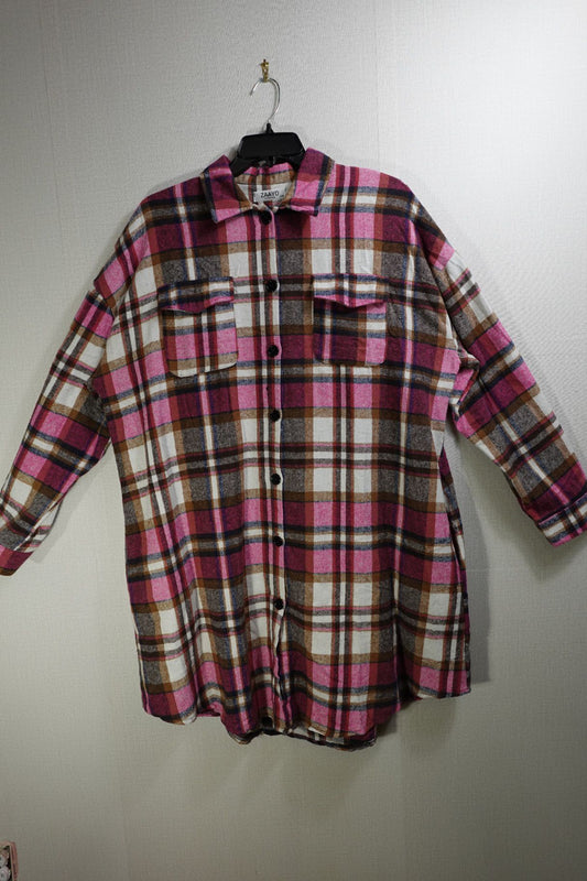 ZAAYO, Plaid Long Line Cardigan, 22W, polyester, cotton