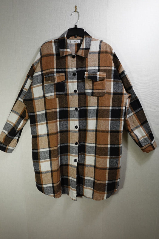 ZAAYO, Plaid Long Line Cardigan, 22W, polyester, cotton