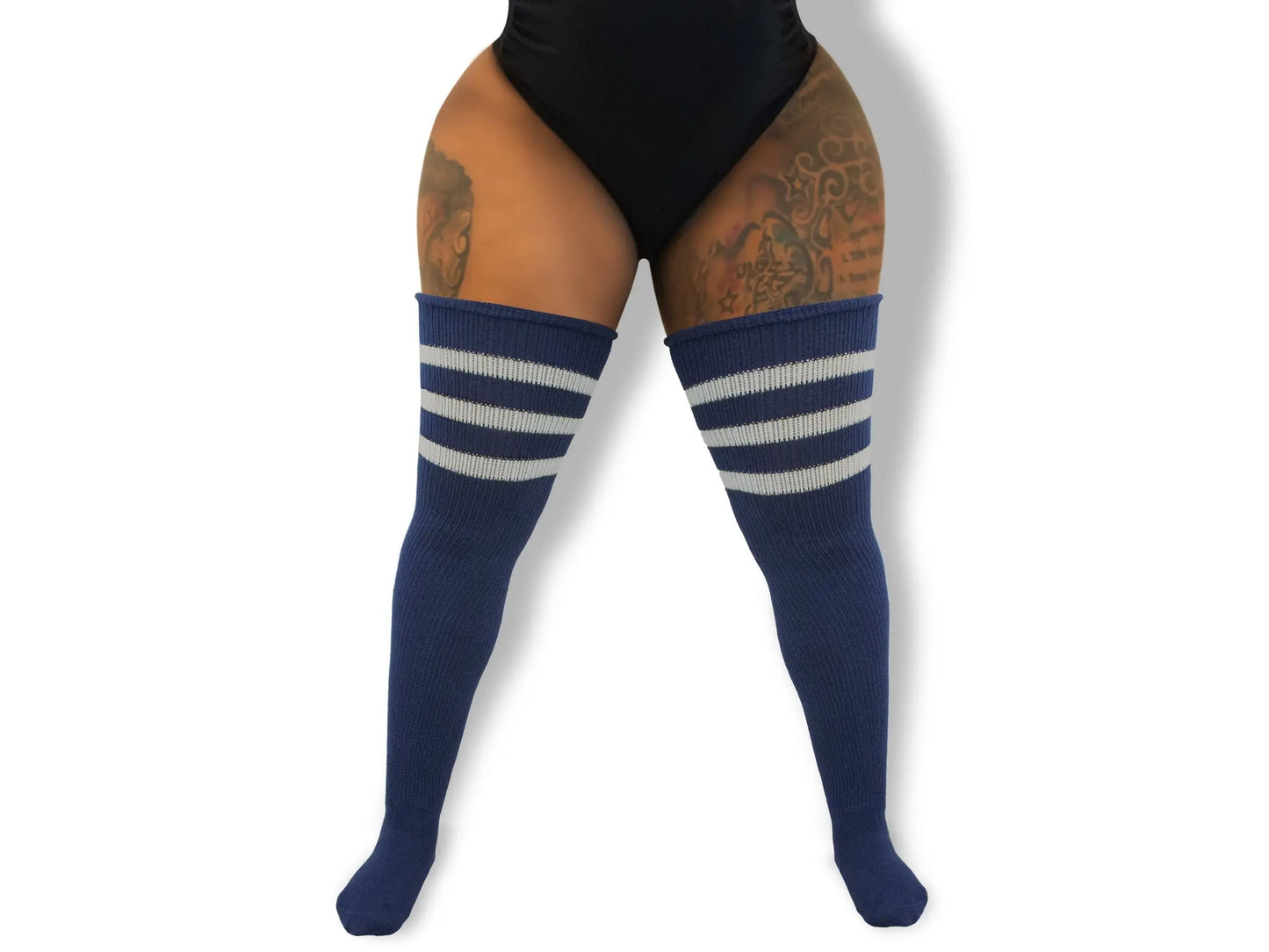 Midnight Marina Striped Thick Thigh Tribe Thigh High Plus Size Socks More To Love Consignment