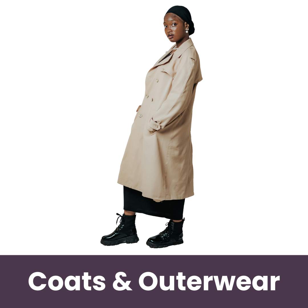 plus-size woman wearing long tan trench and combat boots