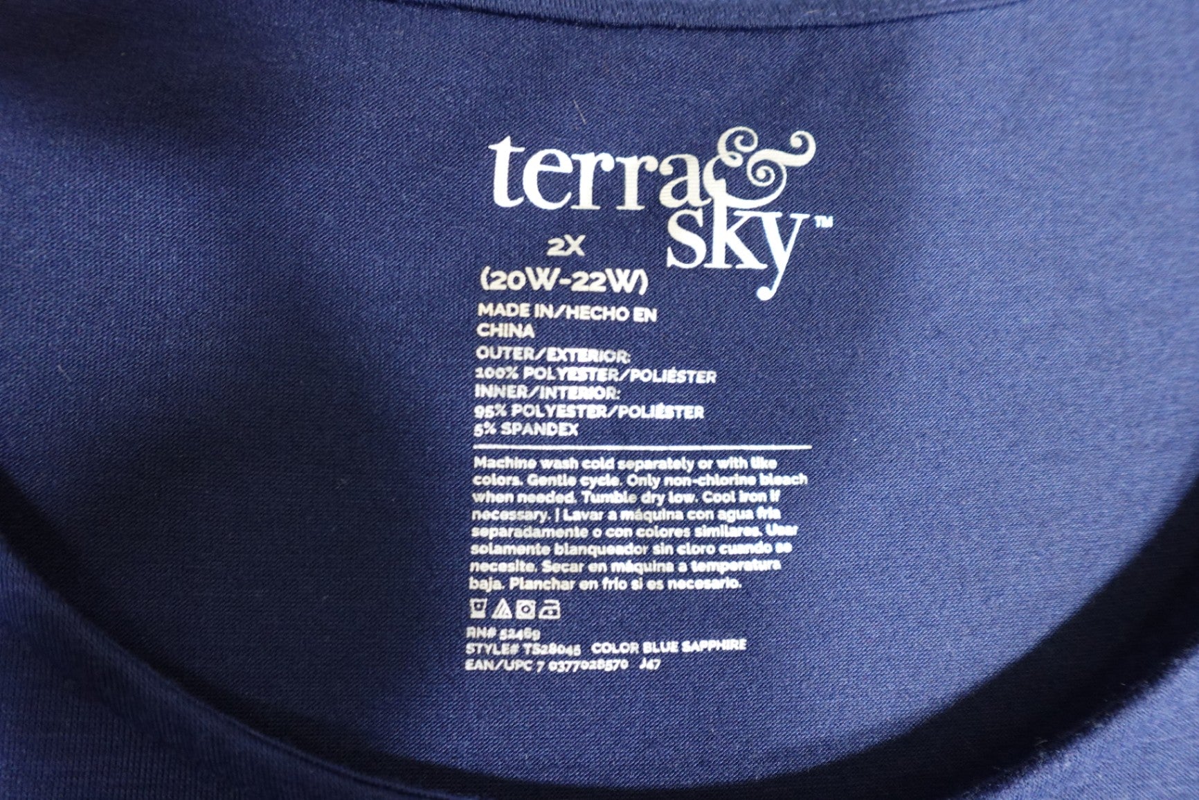 TERRA & SKY, SHORT SLEEVED TOP, 20W-22W