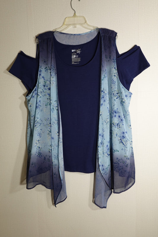 TERRA & SKY, SHORT SLEEVED TOP, 20W-22W