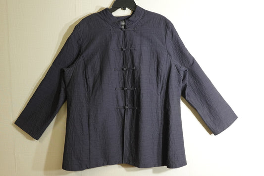 Eileen Fisher Jacket 2X Mandarin Collar Cotton, 2X