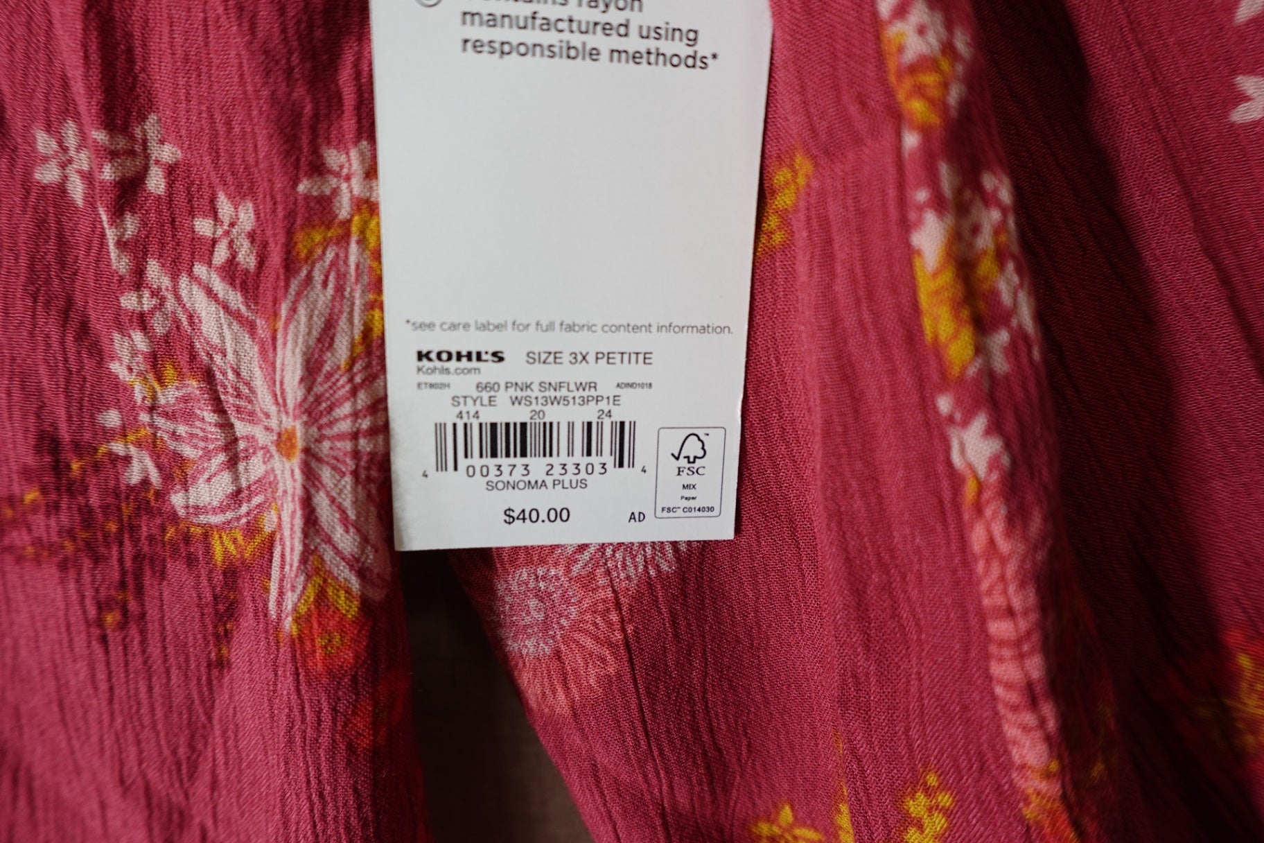 Sonoma, 3/4 Sleeves Top, 3XP