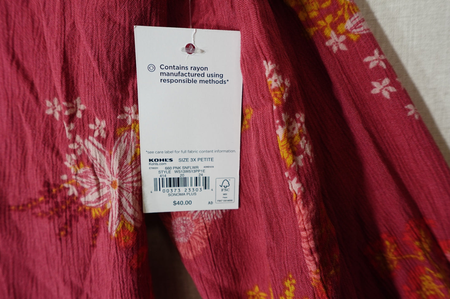 Sonoma, 3/4 Sleeves Top, 3XP