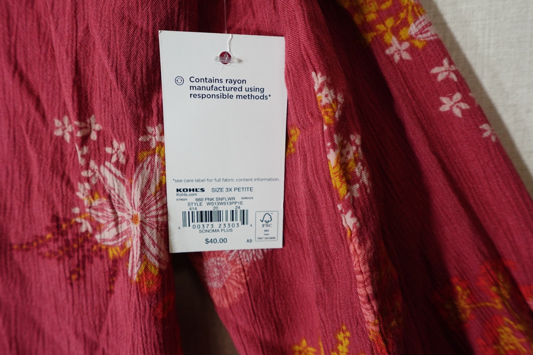 Sonoma, 3/4 Sleeves Top, 3XP