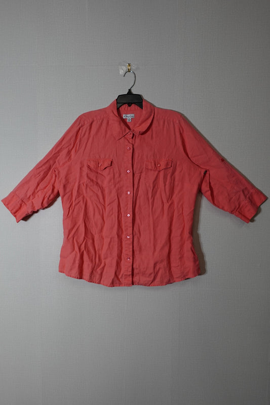 Kim Rogers, 3/4 Sleeve Button Down, Size 1X (XL recommended)