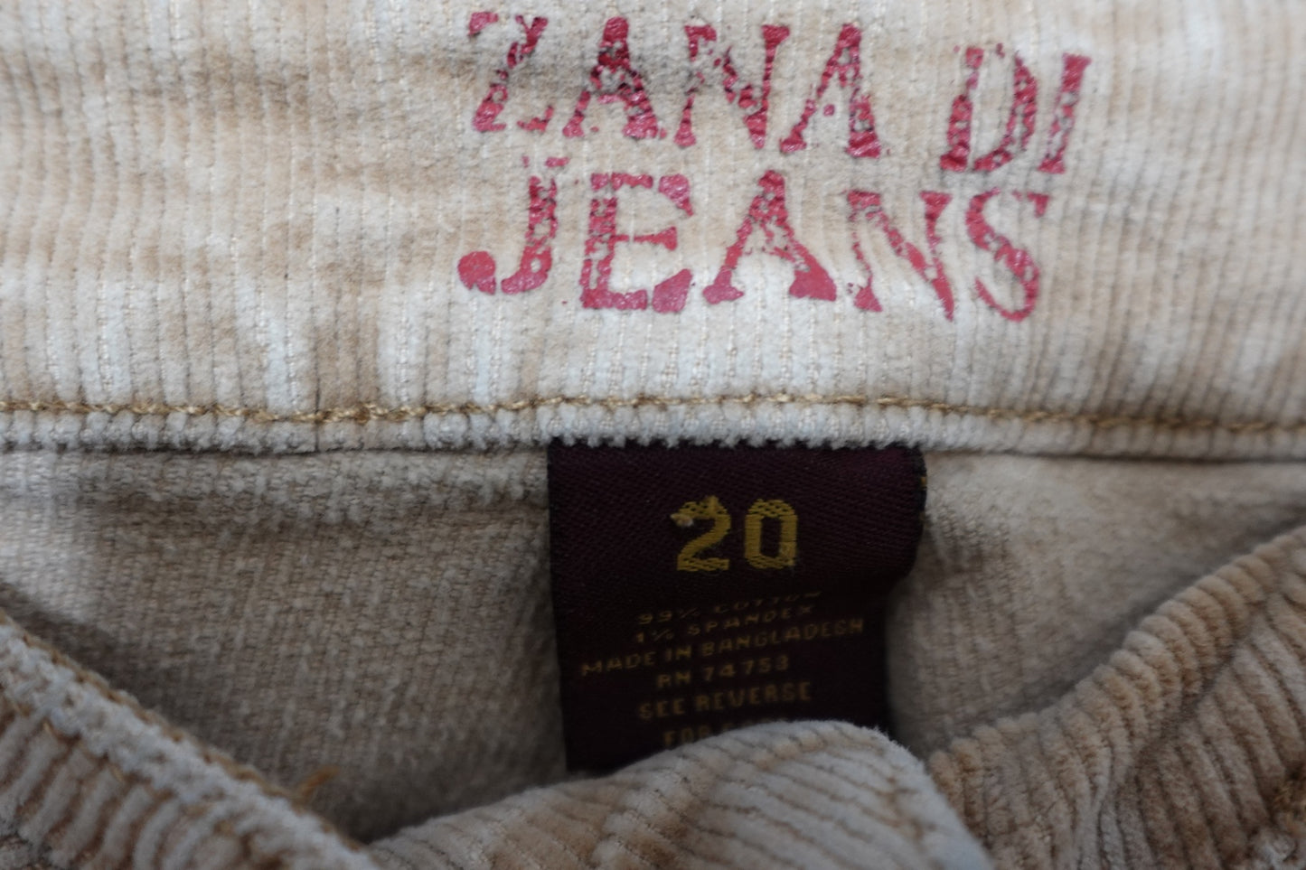 Zana di Jeans, Corduroy Jeans, Size 20