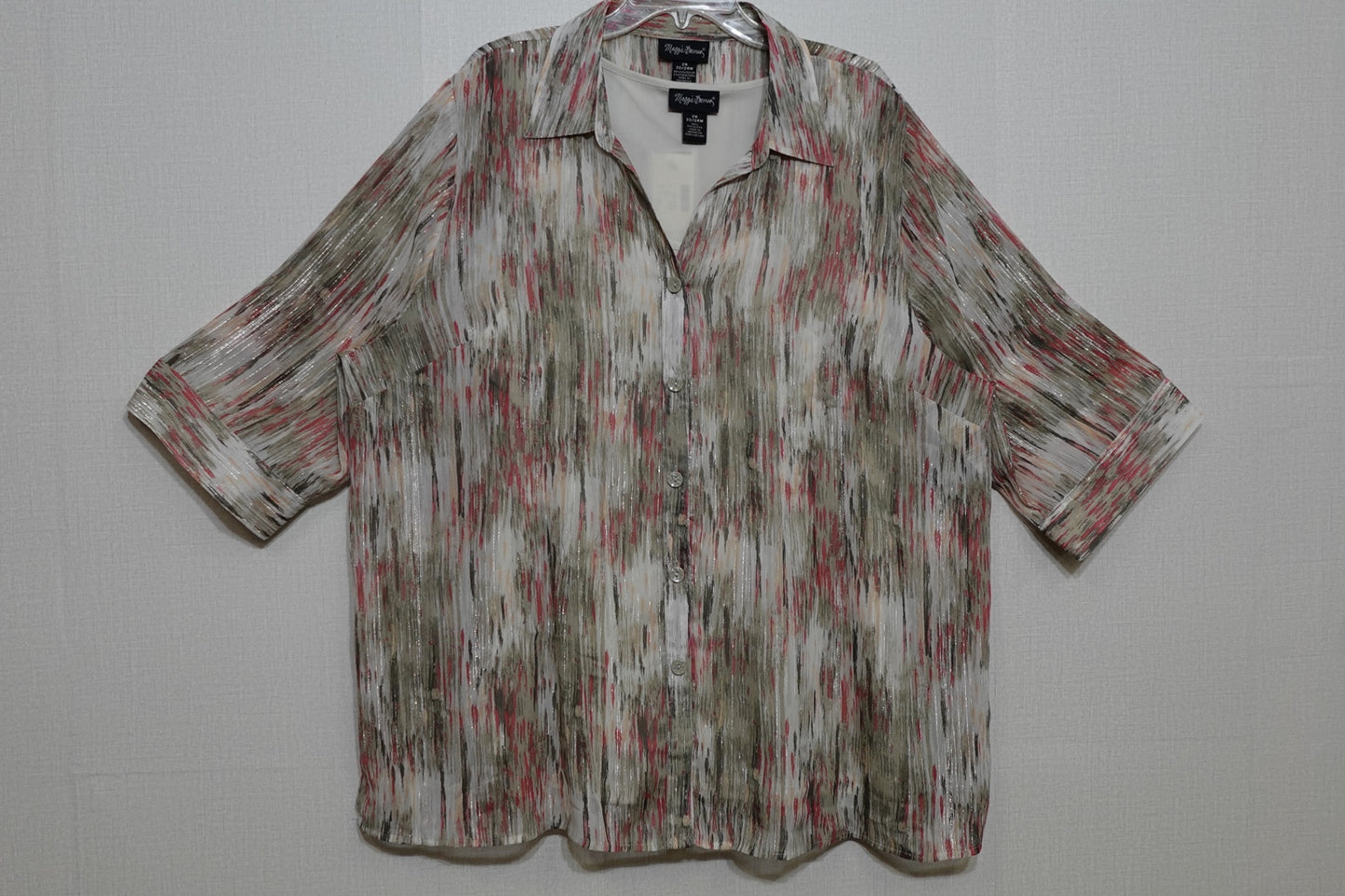 Maggie Barnes, New 3/4 Sleeve Button Down Shirt & Shell Set, Size 22/24W