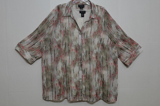 Maggie Barnes, New 3/4 Sleeve Button Down Shirt & Shell Set, Size 22/24W