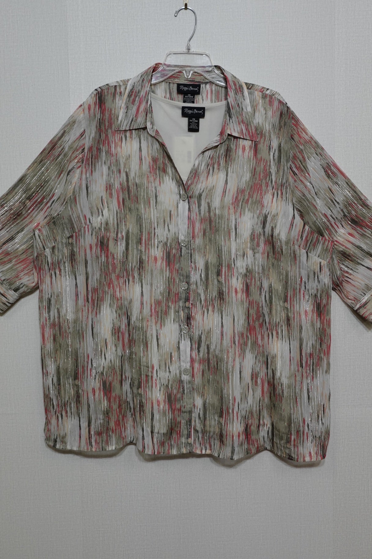 Maggie Barnes, New 3/4 Sleeve Button Down Shirt & Shell Set, Size 22/24W