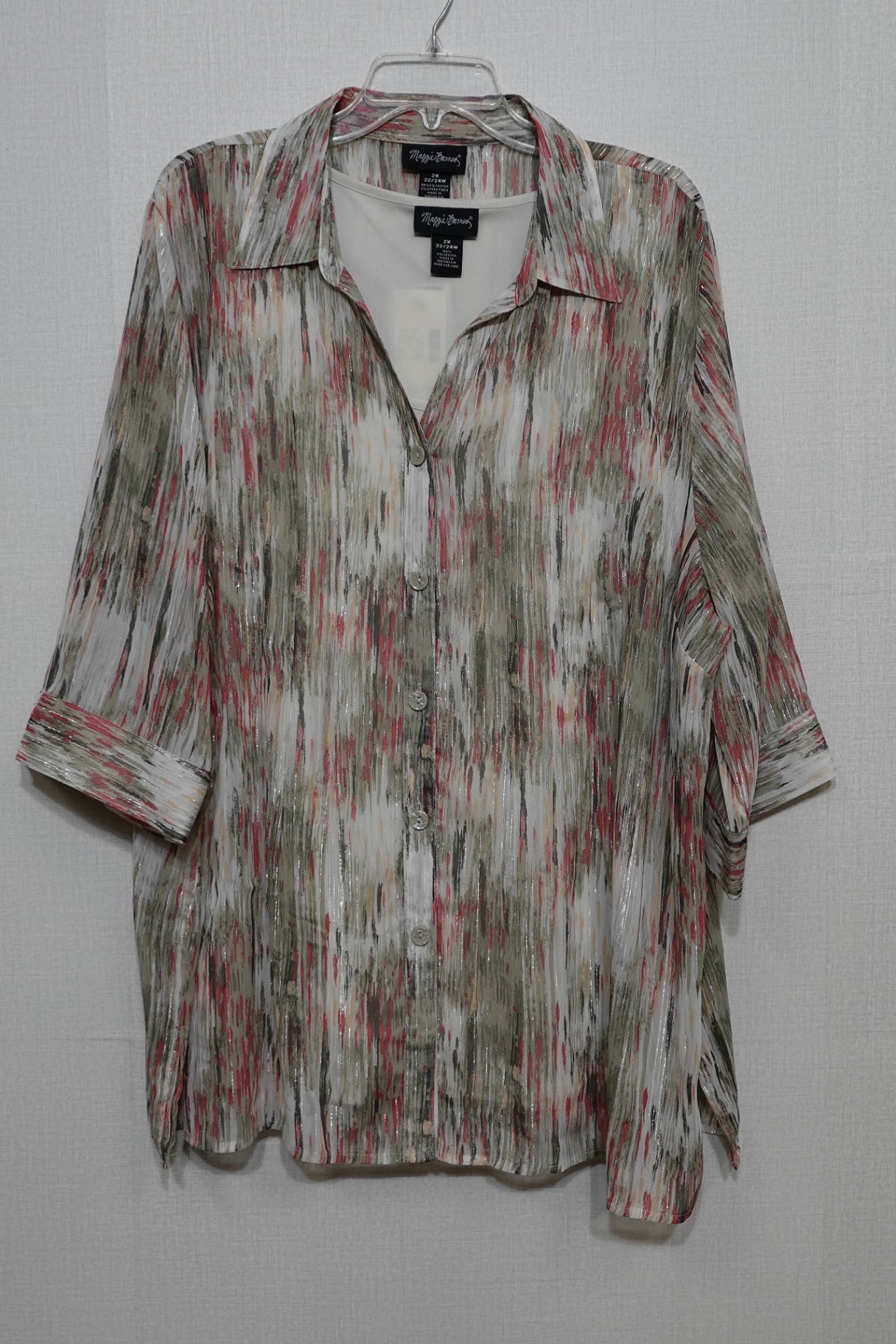 Maggie Barnes, New 3/4 Sleeve Button Down Shirt & Shell Set, Size 22/24W