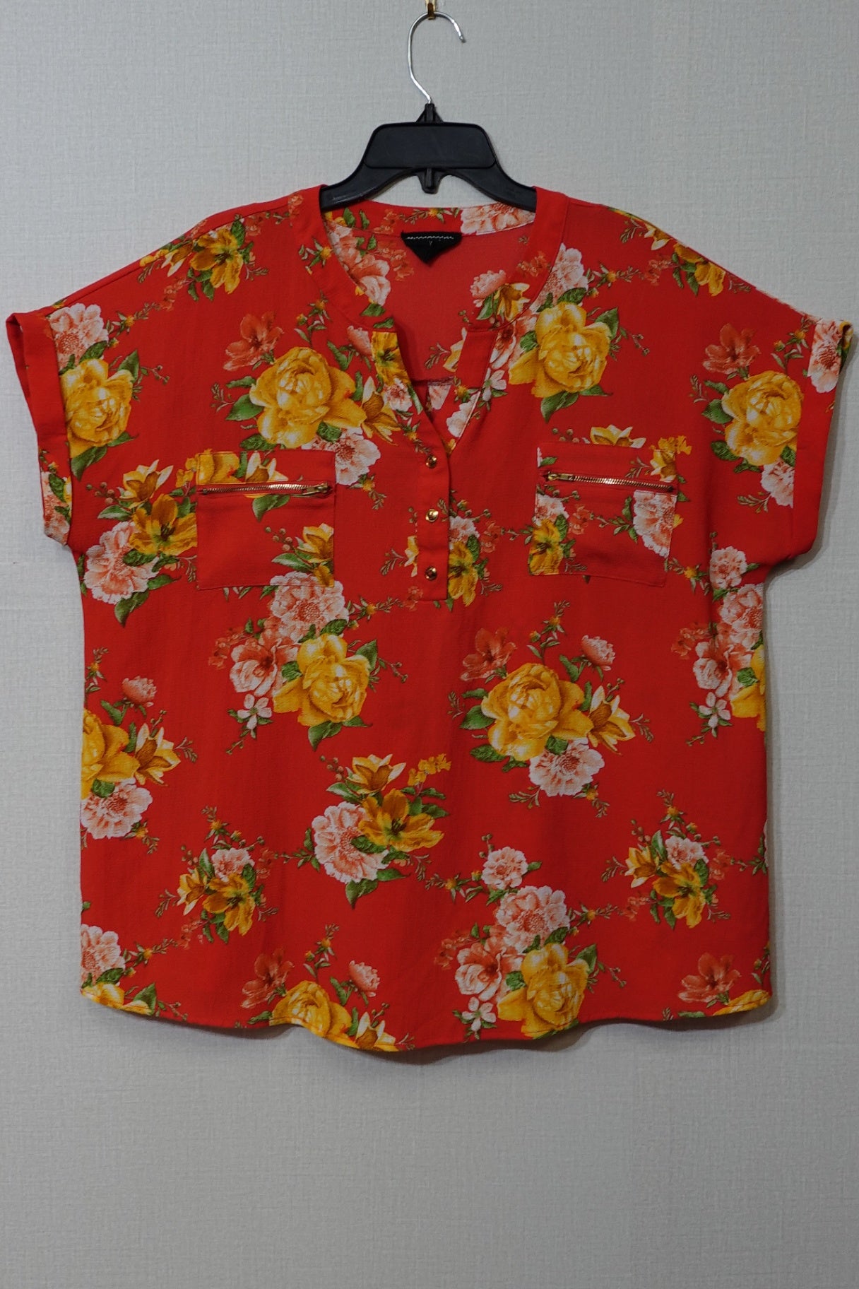 Flower & Feather, Short Sleeved Top, Size XL