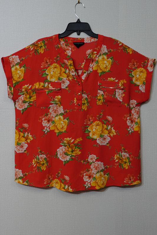 Flower & Feather, Short Sleeved Top, Size XL