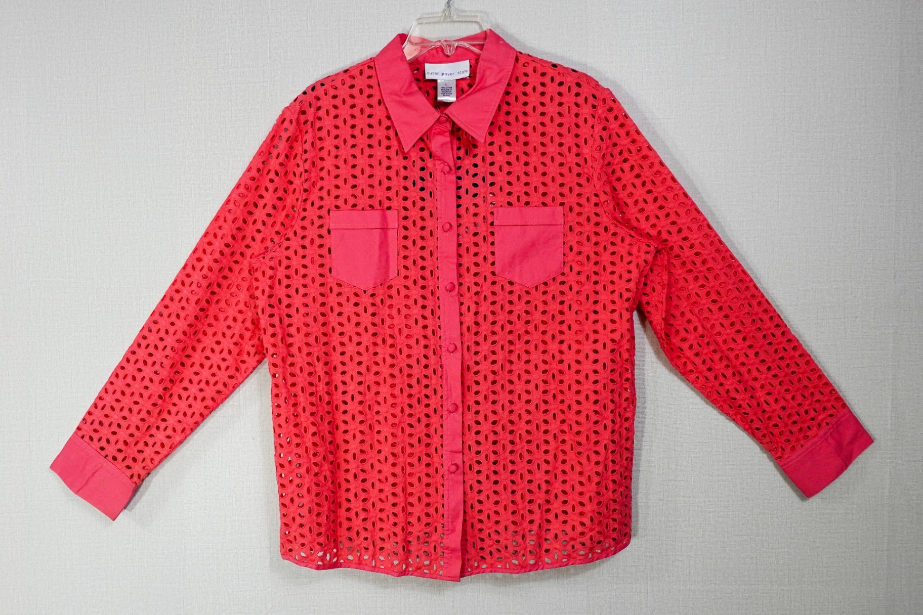 Susan Graver Style, Long Sleeves Top- Button Down, L