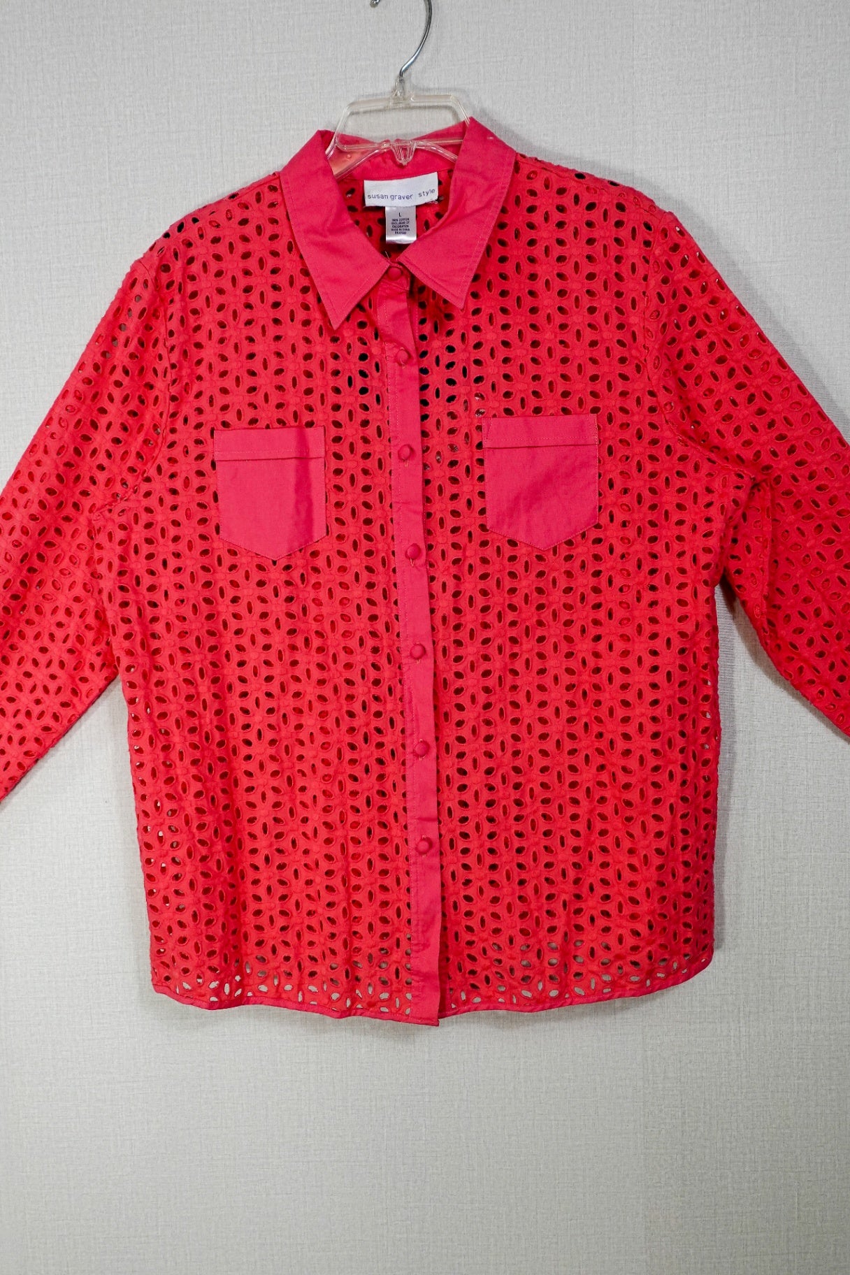 Susan Graver Style, Long Sleeves Top- Button Down, L