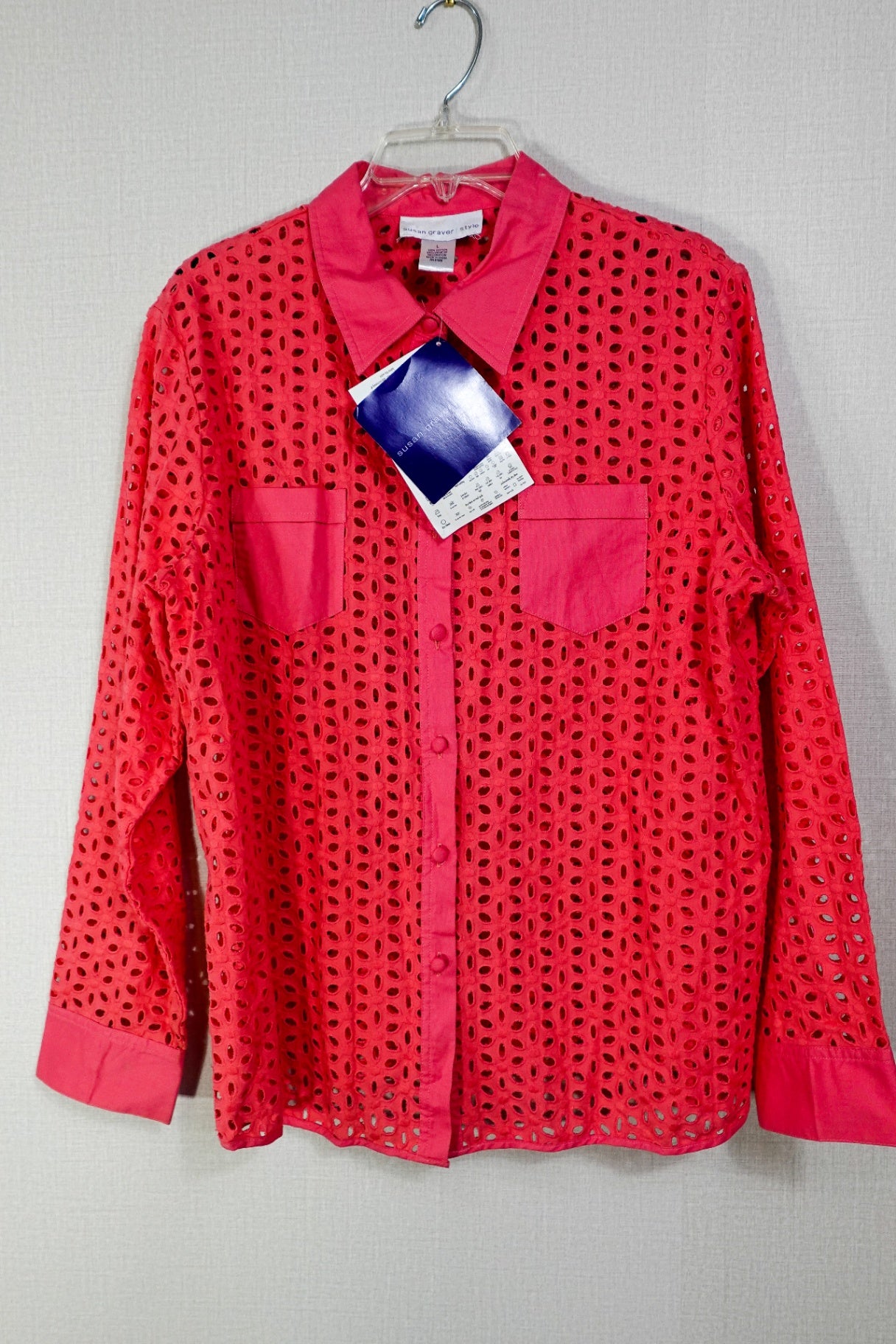 Susan Graver Style, Long Sleeves Top- Button Down, L
