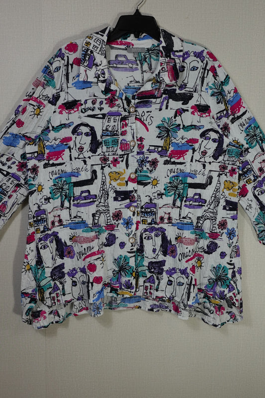 habitat, 3/4 Sleeve Top button down, XL