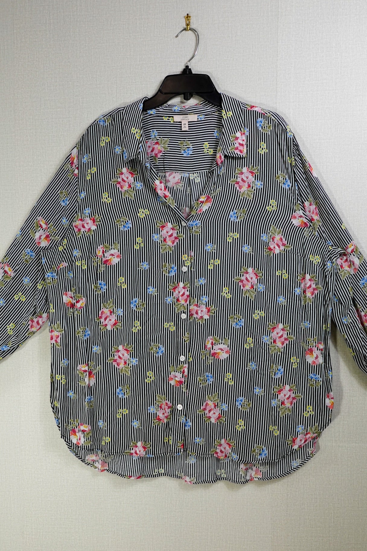 Como Vintage, Long Sleeves Top- Button Down, 2X