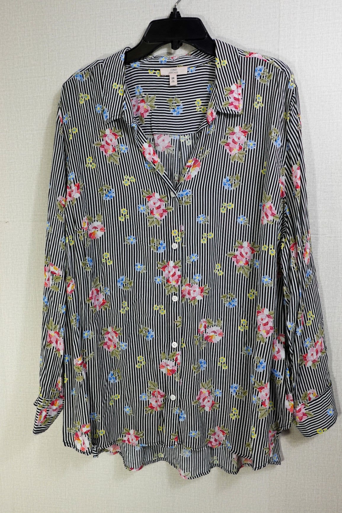 Como Vintage, Long Sleeves Top- Button Down, 2X