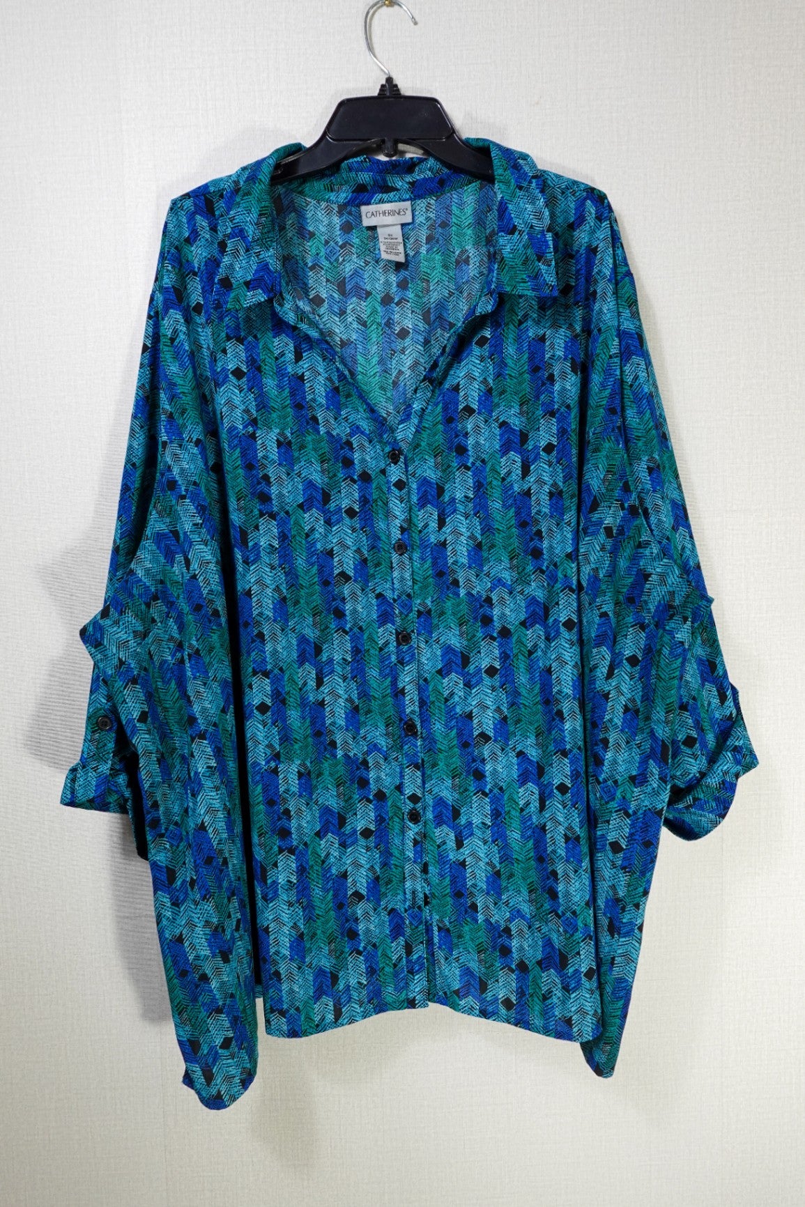 Catherines, Short Sleeved Top - button down, 34/36W (5X)