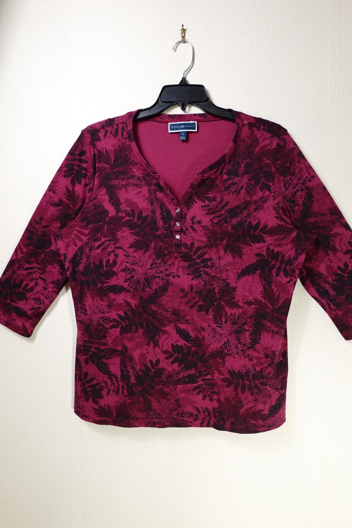 Karen Scott, 3/4 Sleeve Top, 1X