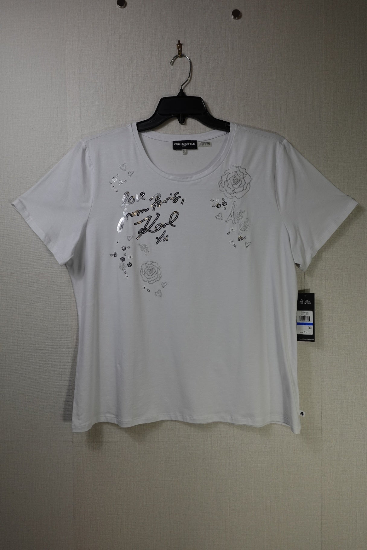 Karl Lagerfeld, New T-Shirt Shorts Sleeve, XL White