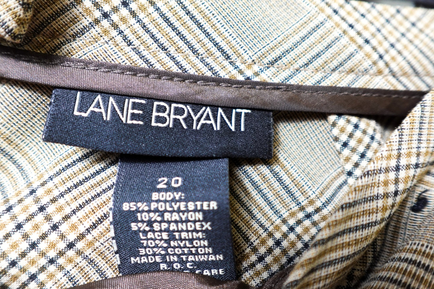 Lane Bryant, Pleated Skirt, 20 Tan plaid with dark brown lace