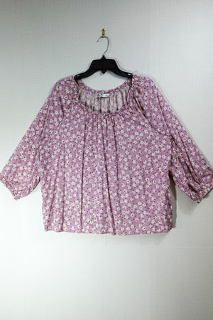Sonoma Goods for Life, 3/4 SLEEVE TOP, 2X Pink and Purple Floral