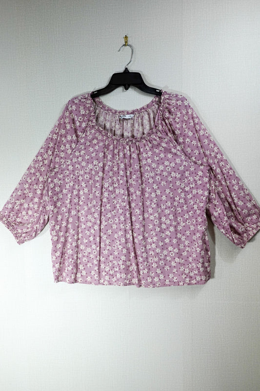Sonoma Goods for Life, 3/4 SLEEVE TOP, 2X Pink and Purple Floral