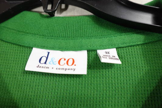 D&CO, 3/4 Sleeve Knit Top, 3X Green