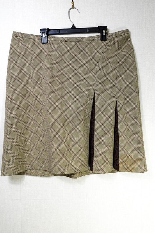 Lane Bryant, Pleated Skirt, 20 Tan plaid with dark brown lace
