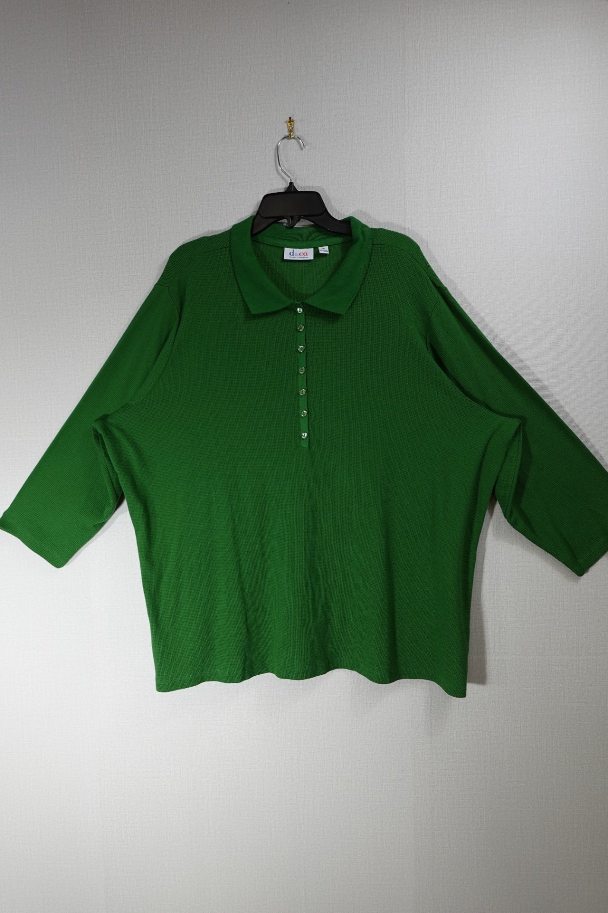 D&CO, 3/4 Sleeve Knit Top, 3X Green