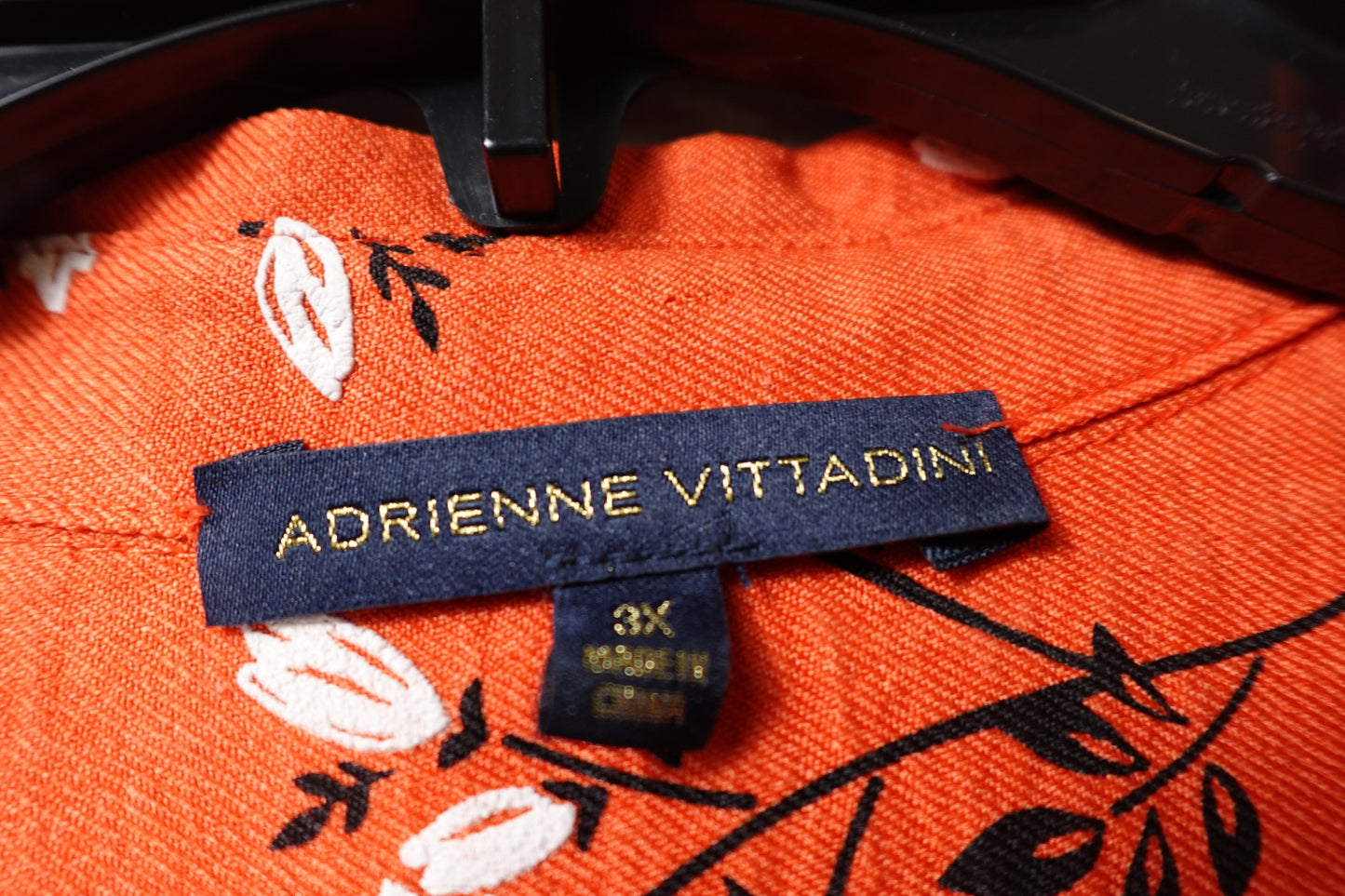 Adrienne Vittadini, Short Sleeved Top, 3X Orange with white and black floral print