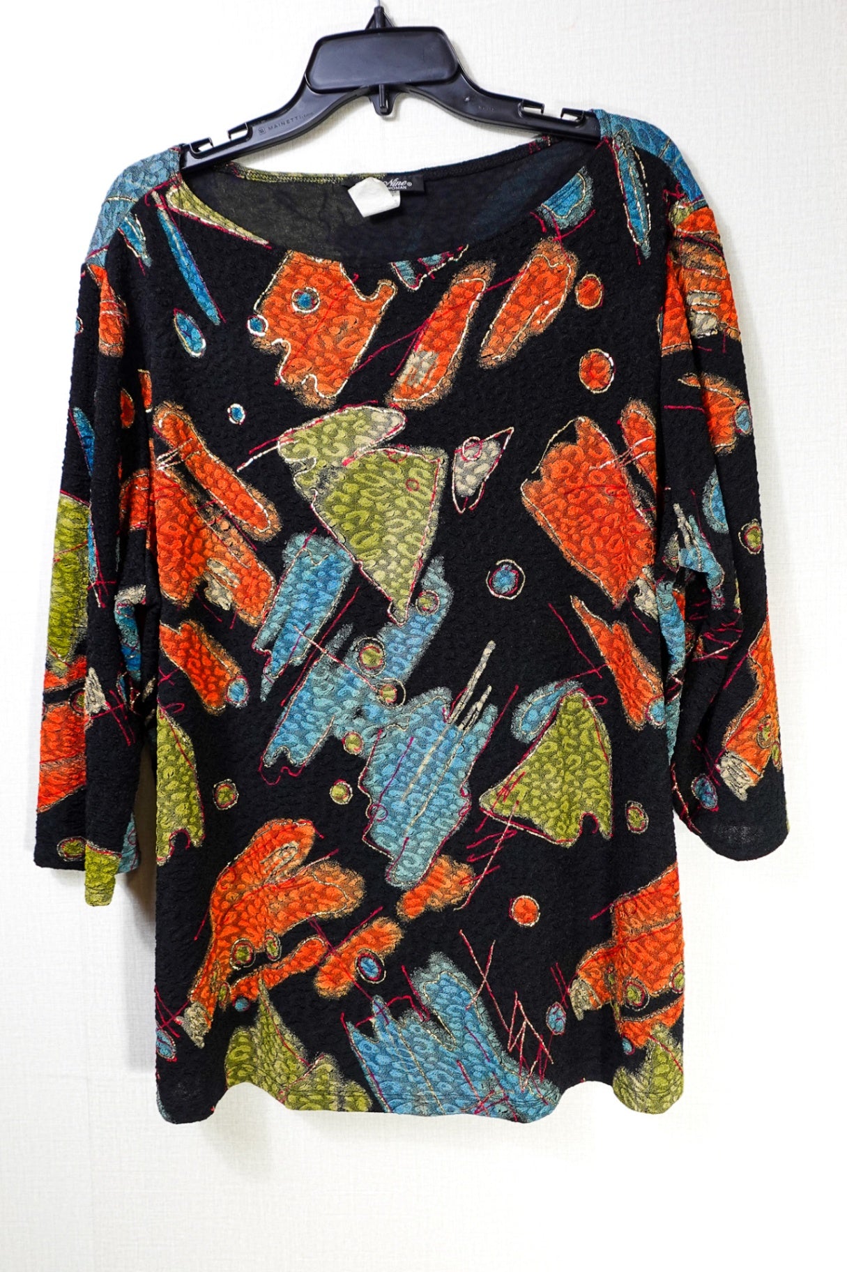 Only Nine Woman, 3/4 SLEEVE TOP, 3X, Multicolor