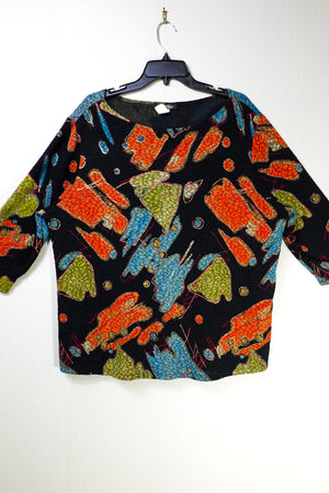 Only Nine Woman, 3/4 SLEEVE TOP, 3X, Multicolor