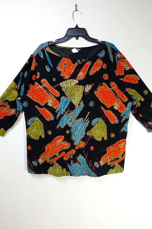 Only Nine Woman, 3/4 SLEEVE TOP, 3X, Multicolor
