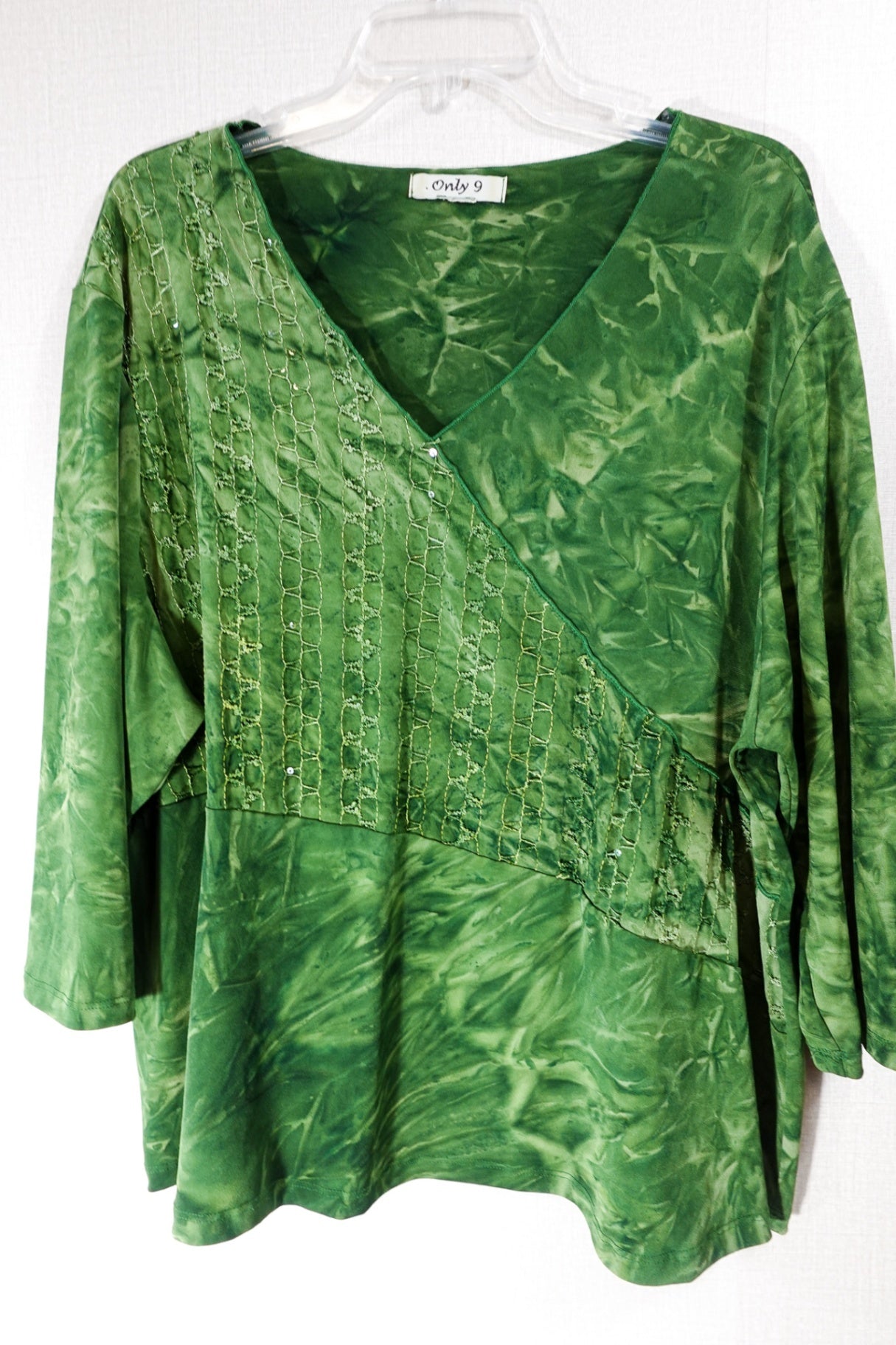 Only 9, 3/4 Sleeve Top, 2X, Green