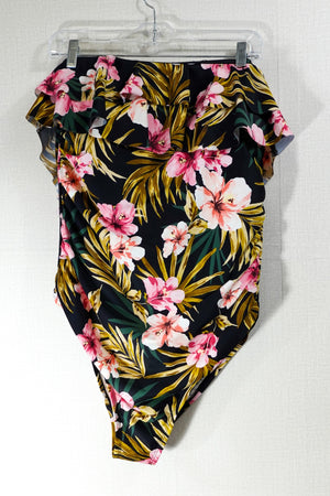 Kona Sol, New Swimsuit W/ removable straps, 18W, Black floral